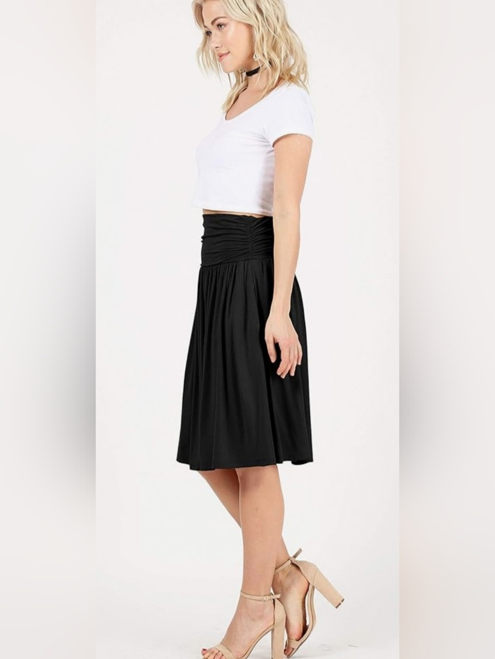 Simlu Black High-Waist Gathered Midi Skirt XL